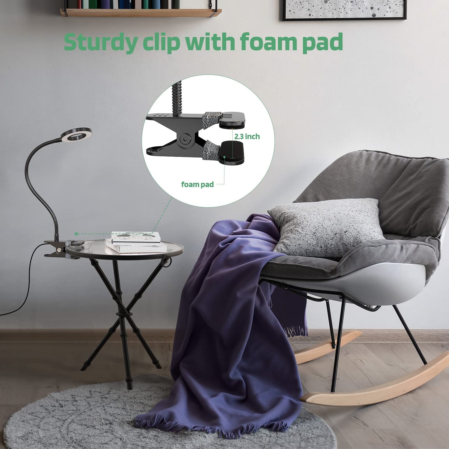 GLORIOUS-LITE 36 LED Clip on Light, 4 Modes, 360° Gooseneck, Metal, Black, Model AS-0108