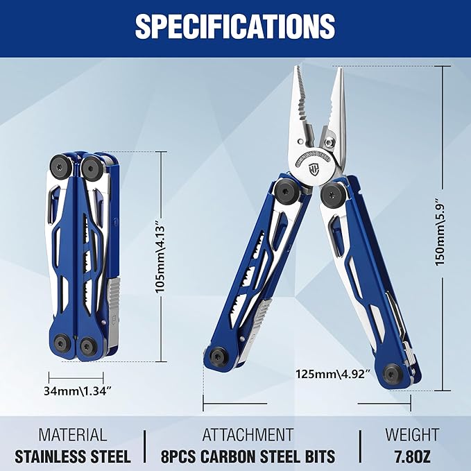 WORKPRO 24-in-1 Mutitool, Stainless Steel Multitool Pliers with Pocket Knife and Screwdrivers, EDC Self-locking Multi Tool with Sheath, Belt Clip for Outdoor Activities, Gifts for Men, Blue