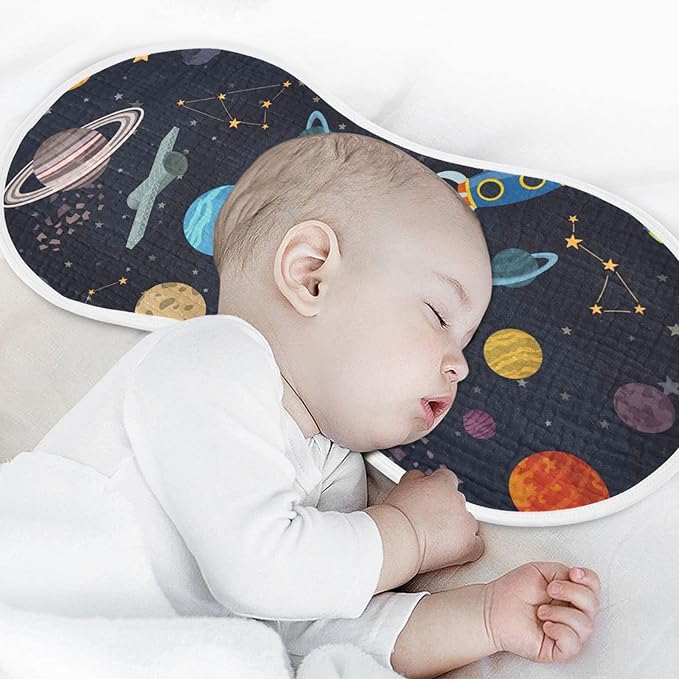 Kigai Carton Space Spaceships Muslin Baby Burp Cloths, Large Absorbent Cotton Muslin Burp Cloths Set of 1, Washcloths, Face Towel, Bibs for Newborn Boys Girls, 11 x22 Inch