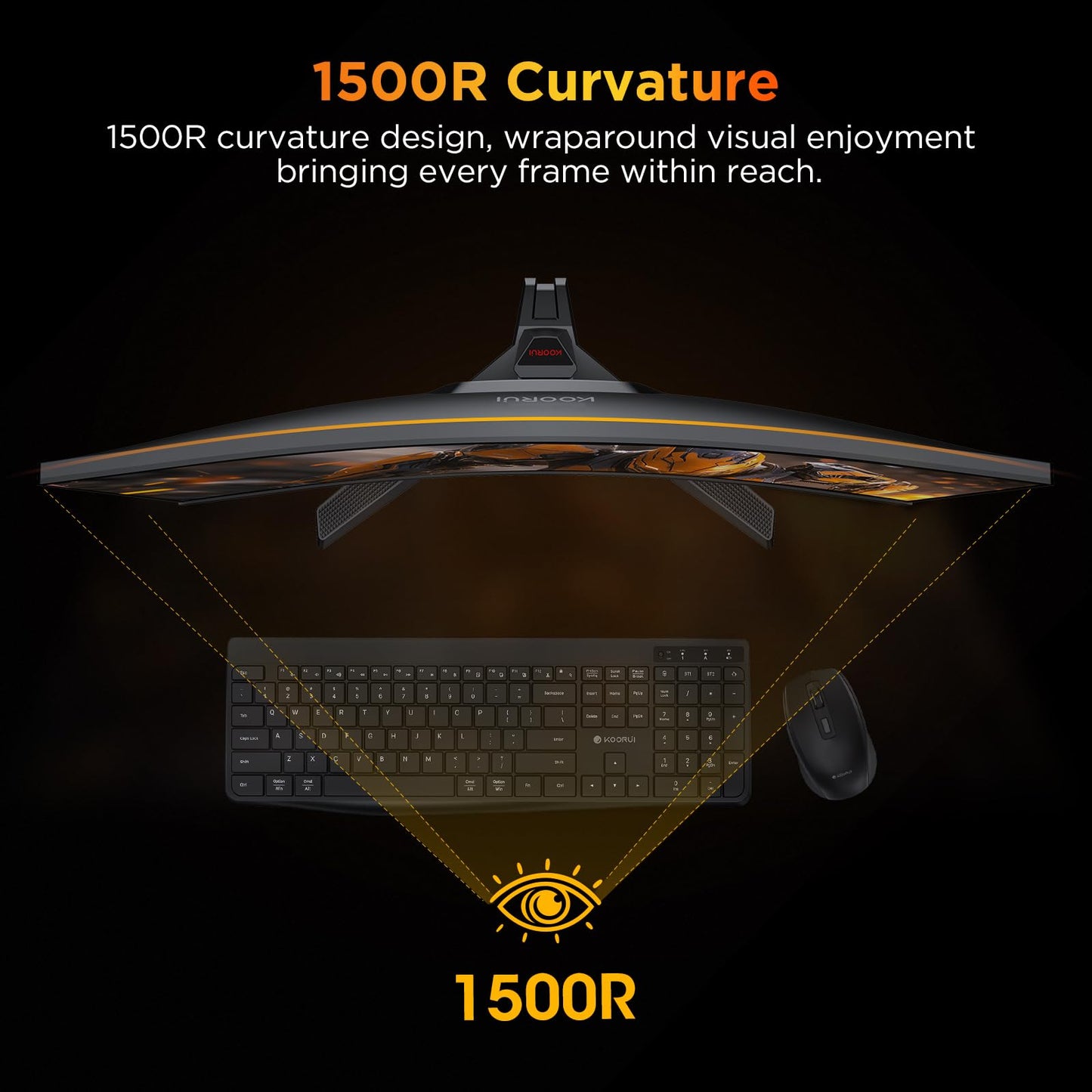 KOORUI 25 Inch Curved Gaming Monitor 240Hz FHD 1080P Computer Monitor, 1500R 1ms GTG Display, Adaptive Sync, 90% DCI-P3,HDR, Eye Care, Tilt Adjustable, VESA 75x75mm, Black,G2511XC