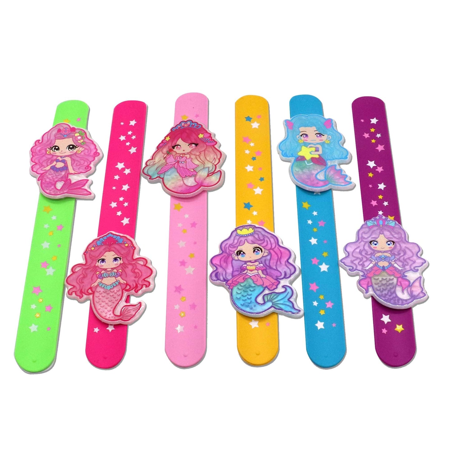 LOCHSOEL Mermaid Slap Bracelets for Party(6Pack) - Silicone Wristbands Adjustable Party Favors, Classroom Prizes, Carnival Games