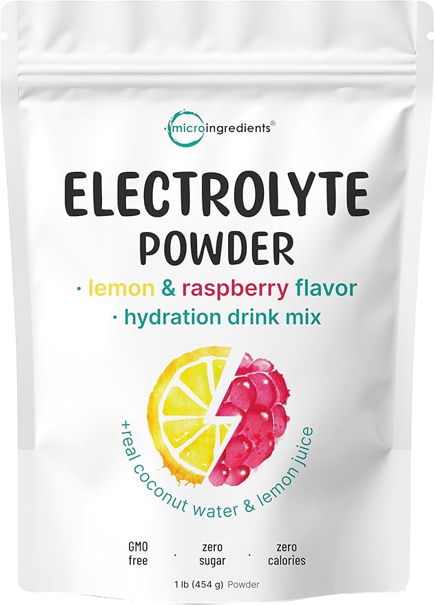 Micro Ingredients Hydration Electrolyte Powder, 1 lb (69 Servings) | Lemon Raspberry Flavor | High Potassium (1,000mg) + C...