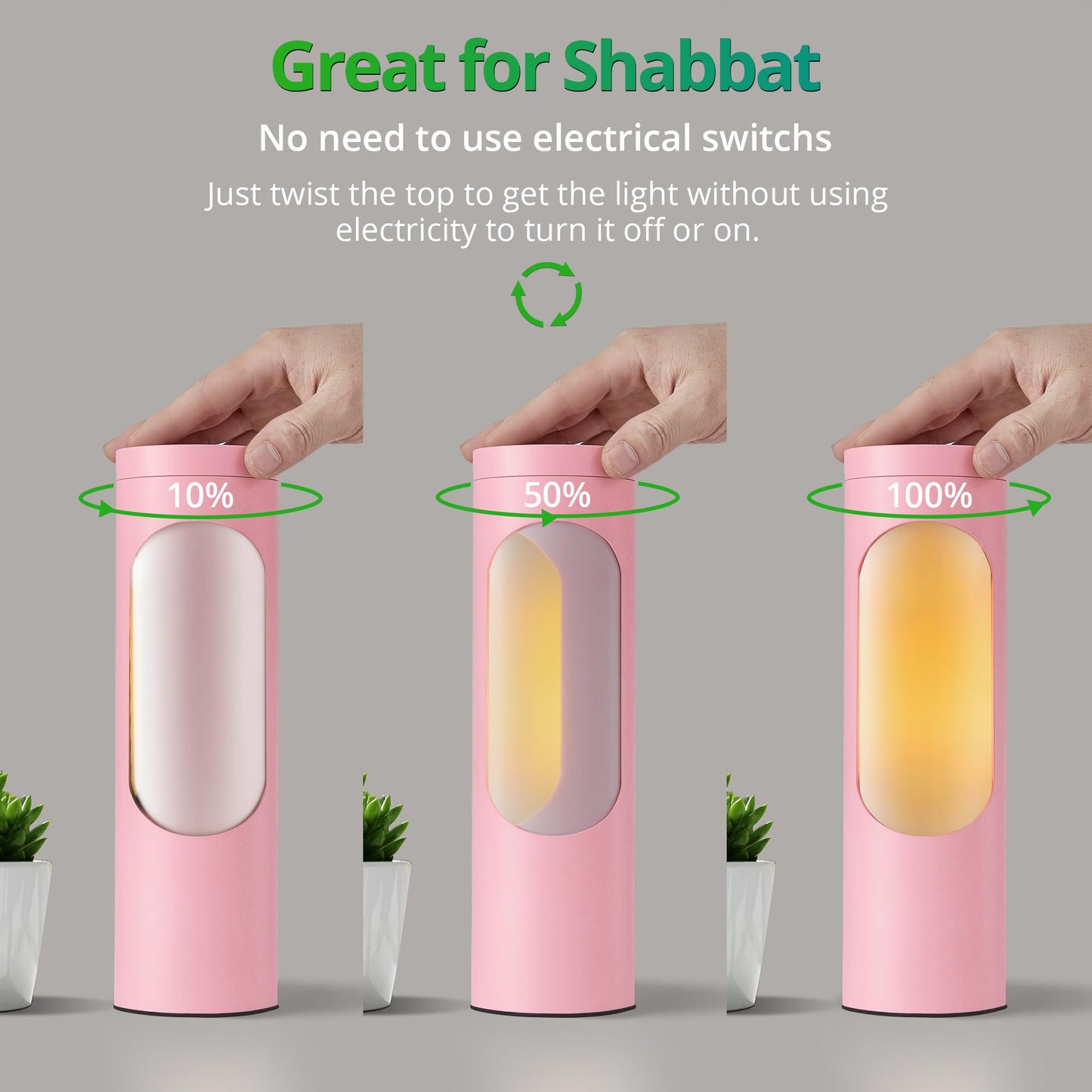 Lediary Pink Shabbos Lamp, 10.5 Table Lamp & Nightlight, Aluminum, T10 Bulb Included, 400Lm, 3000K