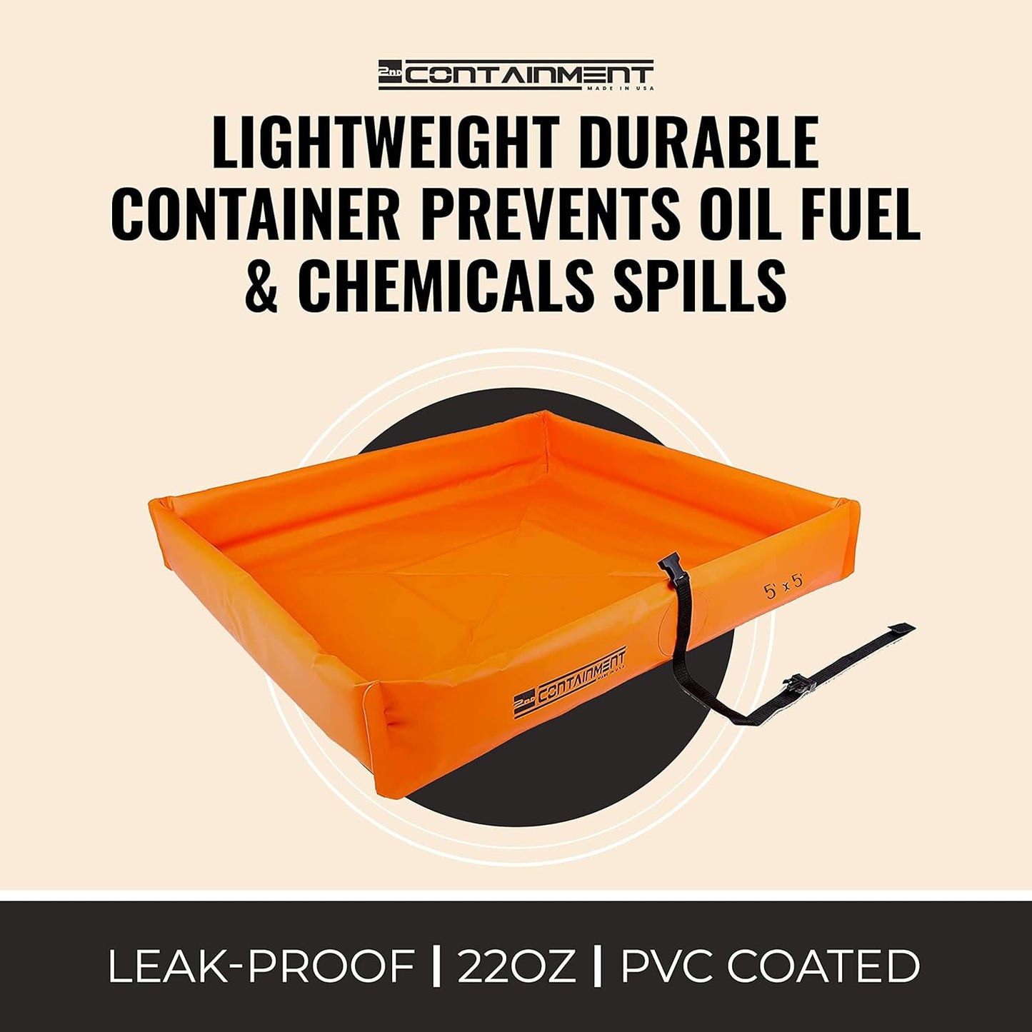 5 ft x 5 ft - 2nd Containment Spill Containment Berm - PVC Orange Made in U.S.A.