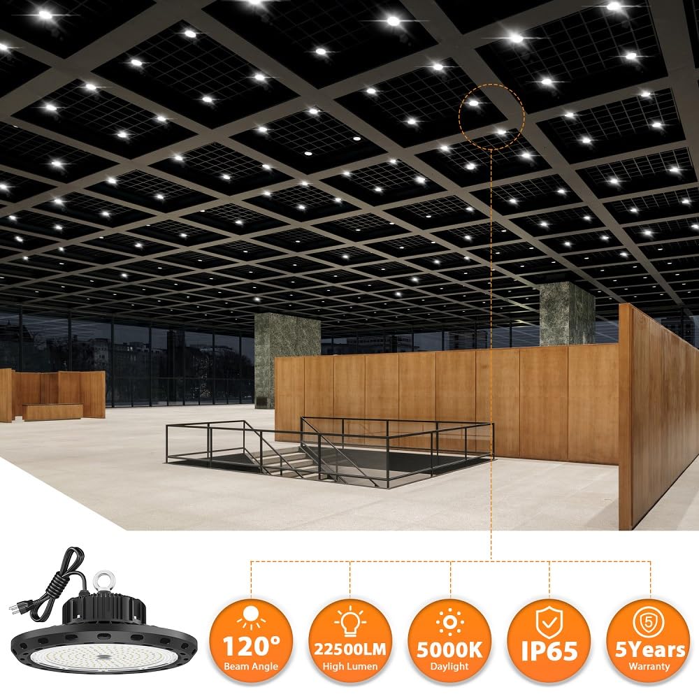 BEULT High Bay LED Shop Light 150W 22500LM Equivalent 600W MH/HPS UFO Design AC100-277V Black Model BEULT-150W-1P