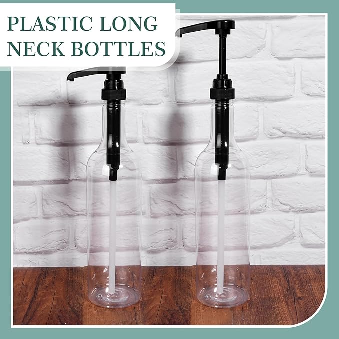 Maxdot 12 Pcs 25 oz Syrup Bottles with Pump Long Neck Bottles Plastic Syrup Pump Dispenser for Coffee Bar Accessories Home Party