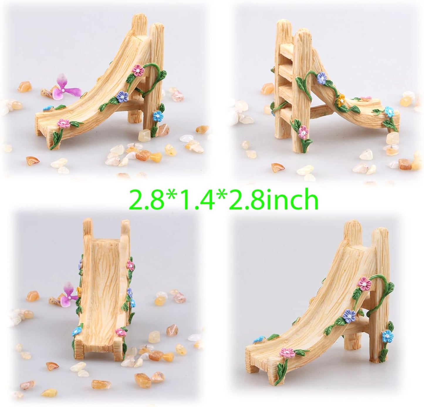 Kai Dream Miniature Fairy Garden Accessories Set, 2 Piece Resin Decorative Landscape Kit with Bridge and Slide, Floral Garden Ornaments