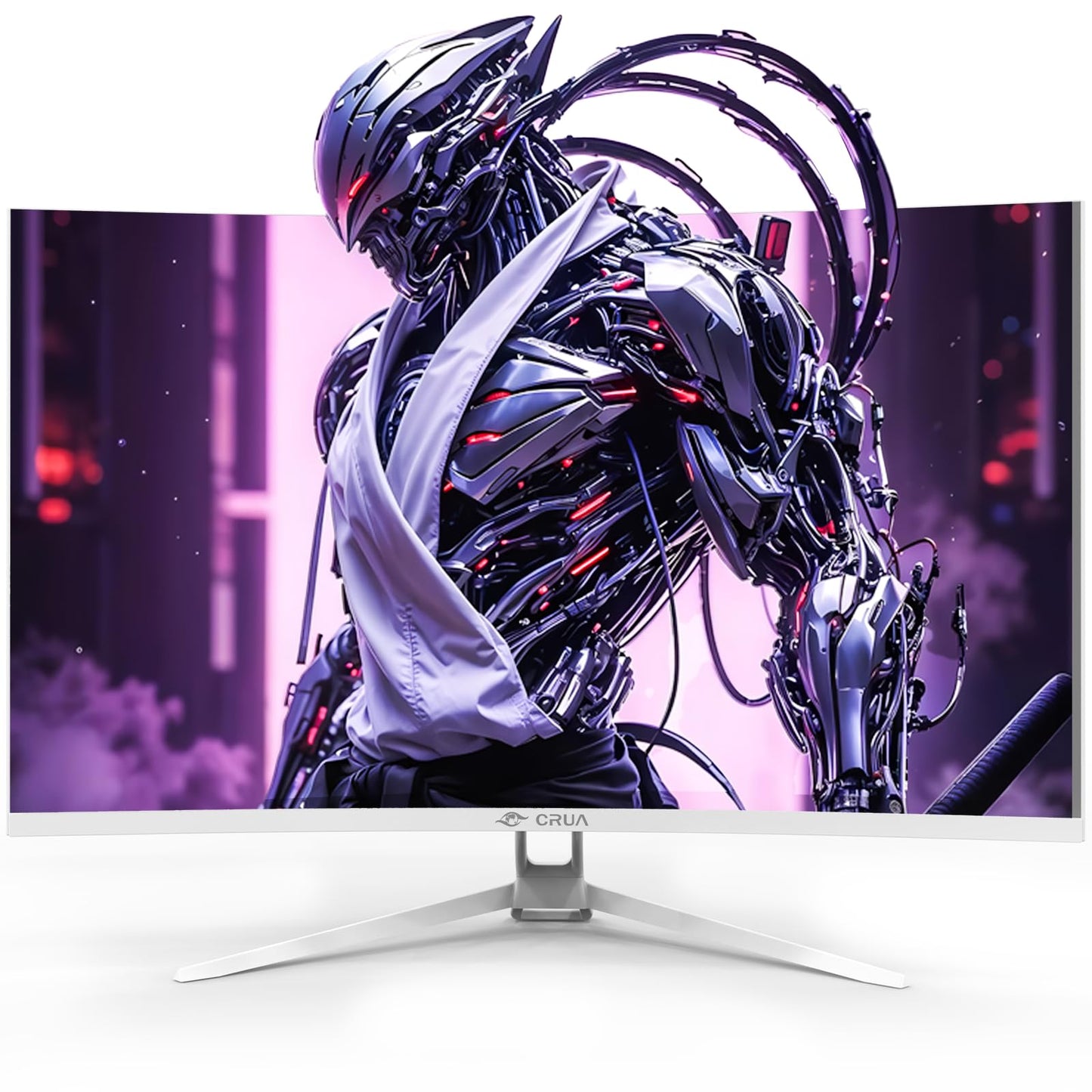 CRUA 32" Curved Gaming Monitor, 144Hz/160Hz 4K UHD(3840 * 2160P) 1500R VA Screen, Supports AMD Freesync, 120% sRGB, Built-in Speakers, RGB Lighting, Wall Mountable Installs(HDMI 2.1/DP 1.4)-White