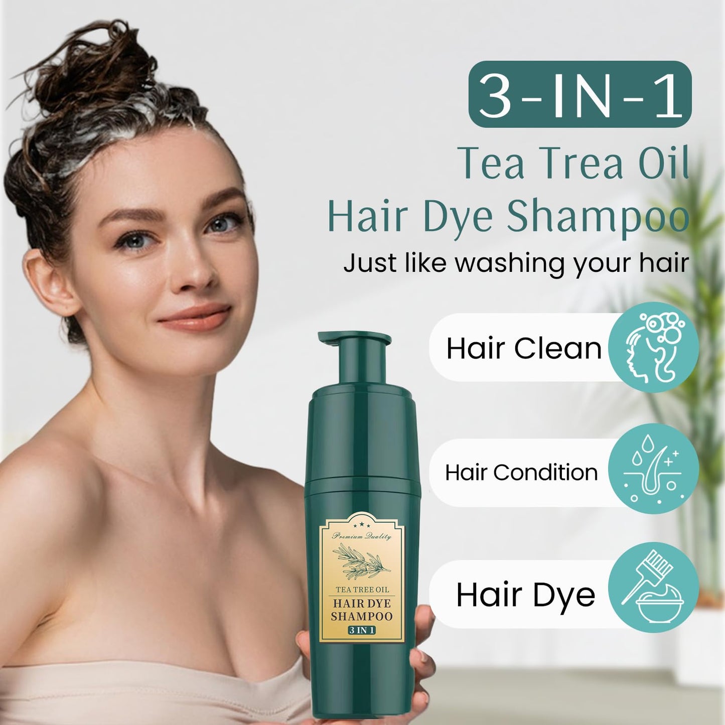 Mxvbaty Brown Hair Dye Shampoo 3 In 1, Instant Tea Tree Hair Color Shampoo Hair Dye for Women Men Coffee, Champu Para Canas for