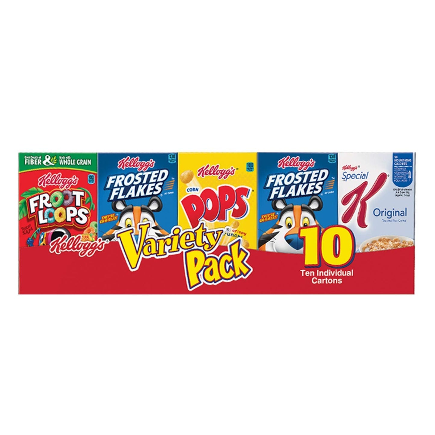 Kellogg s Cold Breakfast Cereal, Single Serve, Variety Pack, 10.94oz Tray (10 Boxes)
