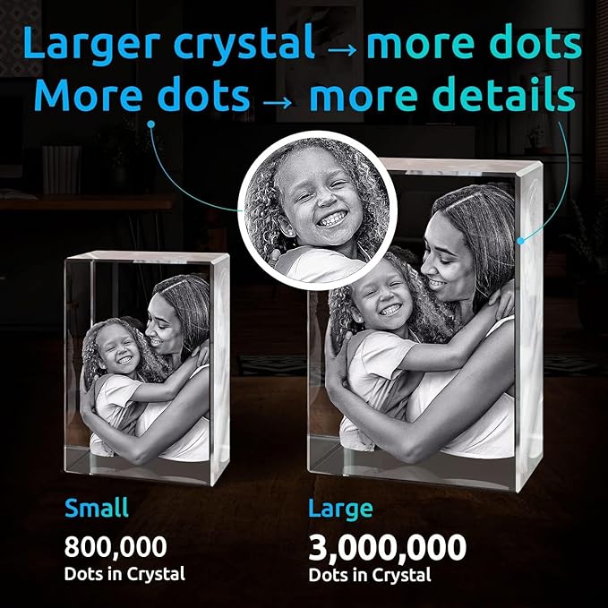 ArtPix 3D Premium Crystal Photo, Christmas Personalized Gifts for Women, Wife, Her, Him, Men, Husband, Grandma, Great Xmas Customized Gift With Your Own Photo, Custom Glass 3D Laser Etched Picture