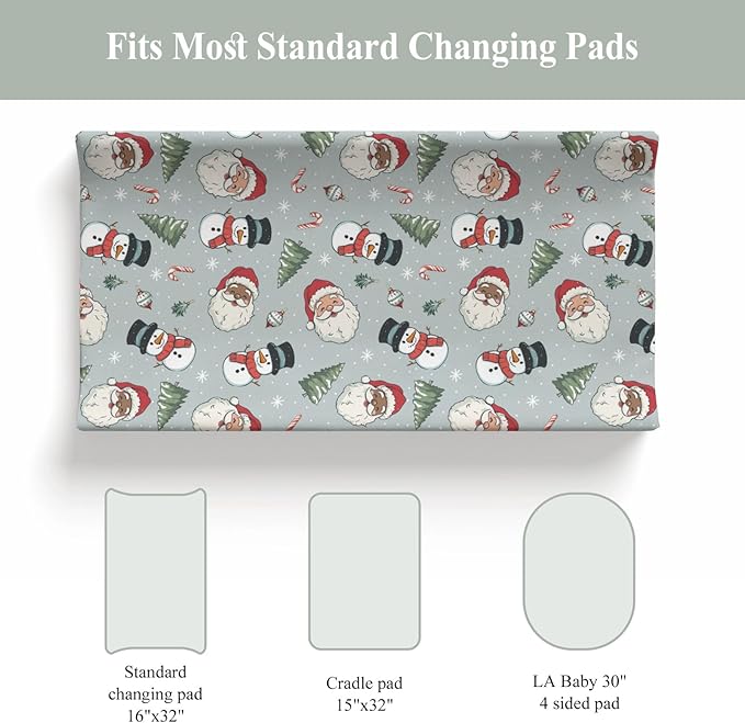 Cute Santa Claus Christmas Trees Baby Changing Pad Covers for Boy Girl Red Santa Snowman Candy Fitted Changing Table Cover Mats Winter Holiday Festive Soft Diaper Change Table Cover Sheets 32''×16''