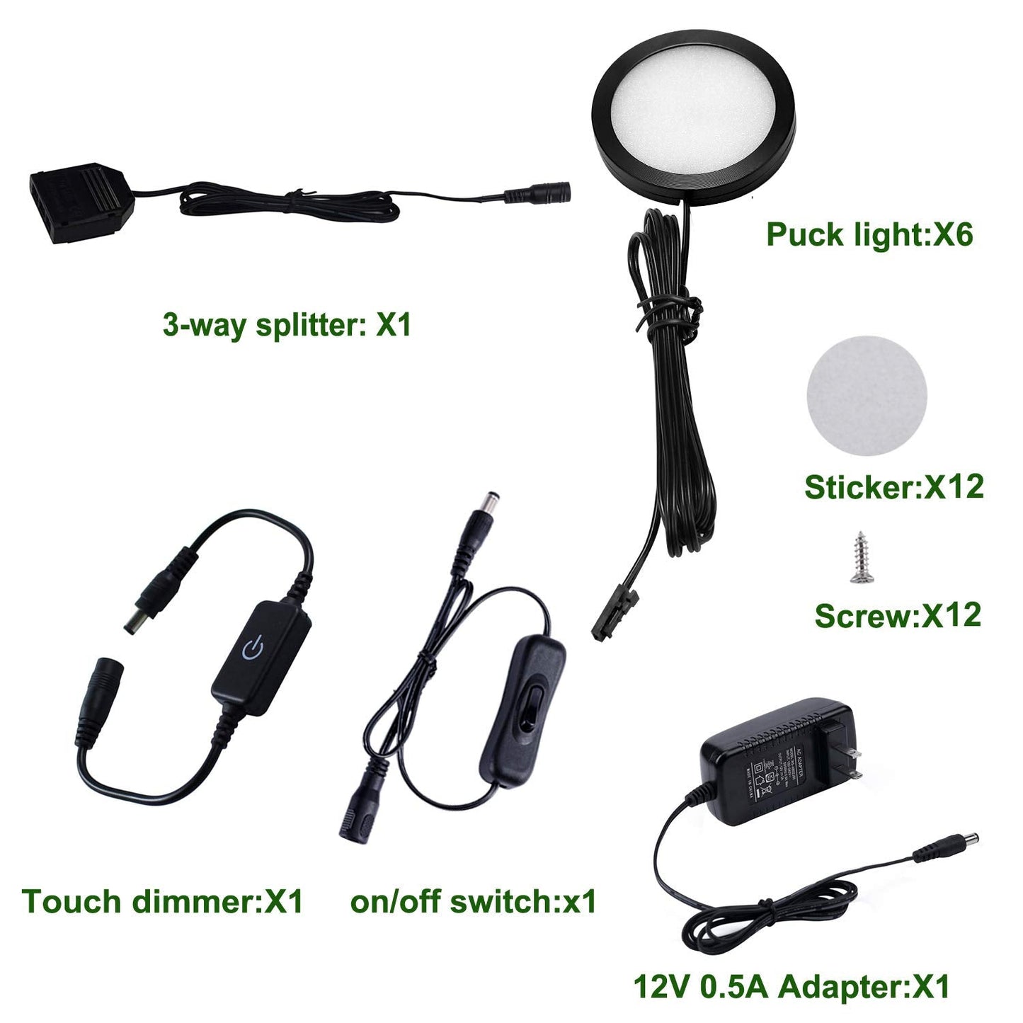 Aiboo Under Cabinet Led Black Cover Puck Lighting Kit With Touch Dimmer Switch For Kitchen Cupboard Closet Lighting (6 Lights Daylight White)