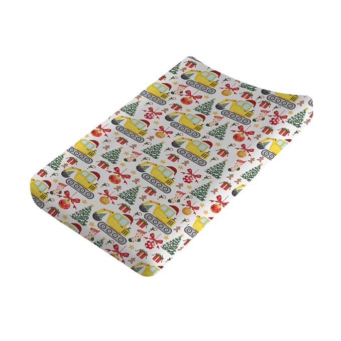 Christmas Truck Excavator Tractor Changing Pad Cover Construction Trucks Unisex Diaper Change Table Sheets for Boys Girls Winter Xmas Gift Soft Stretch Fitted Changing Table Mats 32''x16''