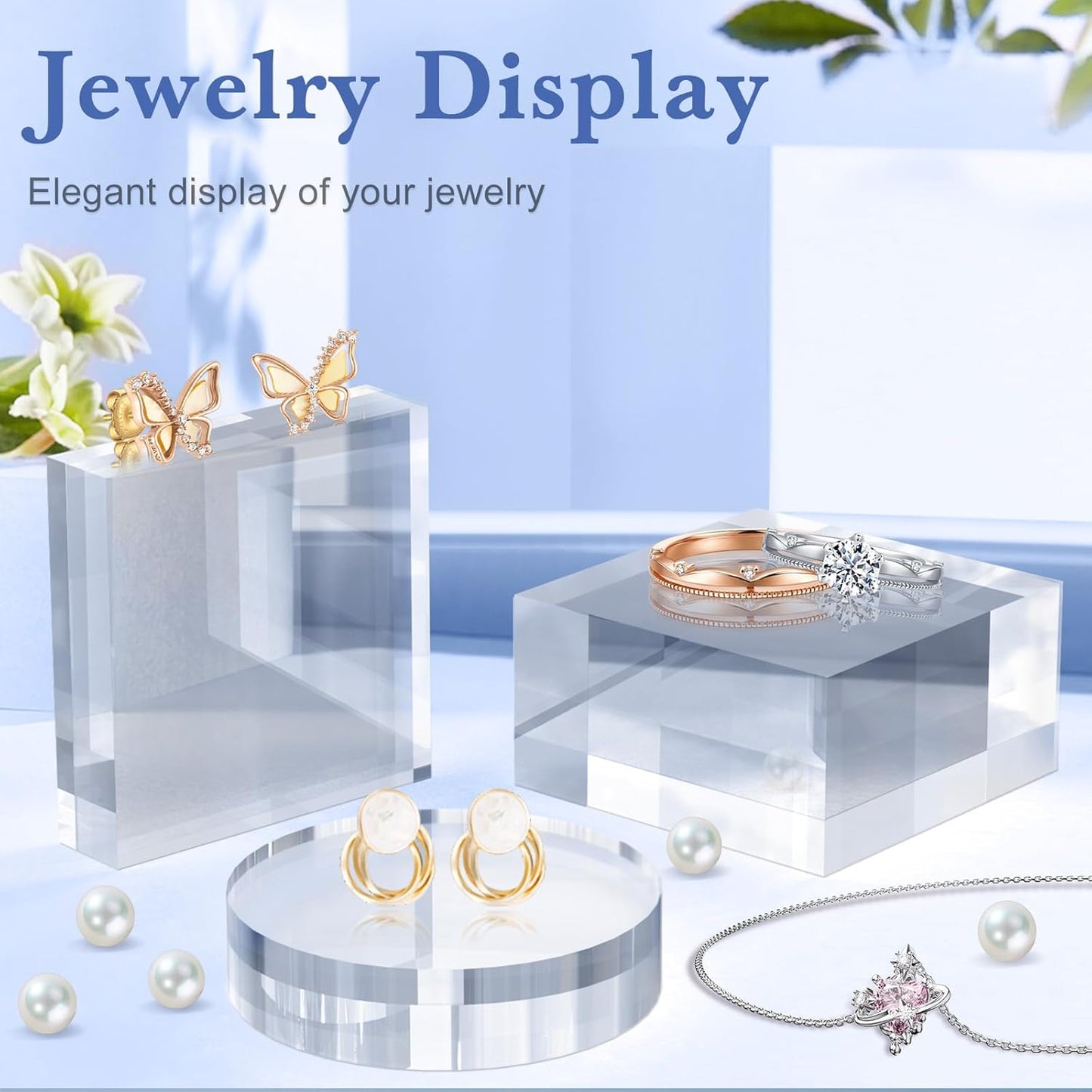 Acrylic Blocks 3 X 3 X 1 Inch 16 Pcs Acrylic Base Stand for Display Clear Block Square Riser Display Stands Pedestal Polished Cube for Jewelry trophy Props Collection Ring