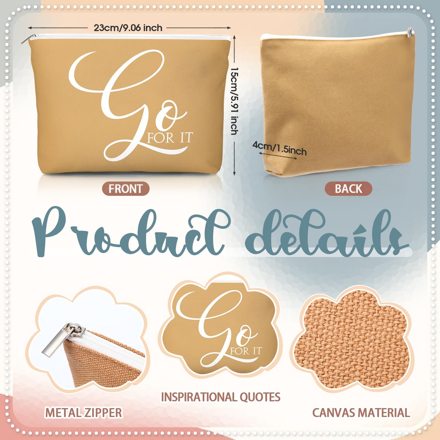 Vercraft 20 Pcs Employee Appreciation Gifts 10 Inspirational Canvas Makeup Bags 10 Compact Mirrors Bulk Cosmetic Bags Round Port