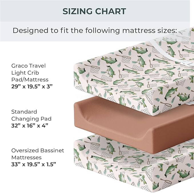 Pobibaby – 2 Pack Premium Changing Pad Covers for Boys, Ultra-Soft Breathable Cotton Diaper Changing Table Covers – Neutral Nursery Changing Pad Sheets for Baby (Gone Fishing)