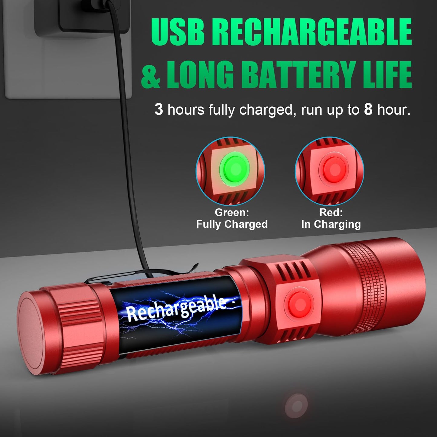 AdamStar Black Light Flashlight, 3-in-1 Rechargeable, 7 Modes, Waterproof, Aluminum, Black + Red, Model 016