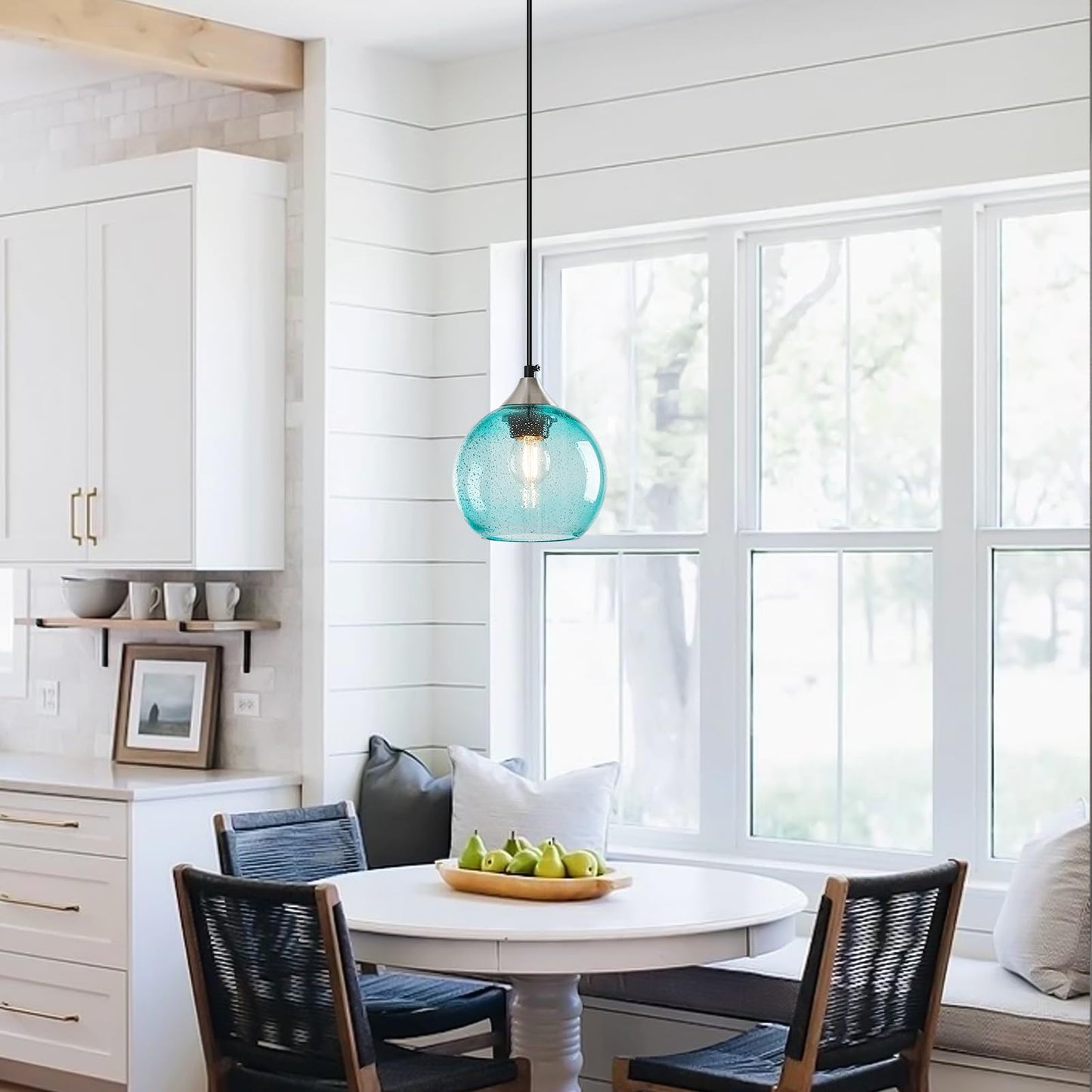 Lbsqj Light Blue Glass Pendant Lights Kitchen Island Globe Pendant Light Fixtures Modern Pendant Lighting For Bedroom Living Dining Room Light Fixture (5.9 In  3 Pack)