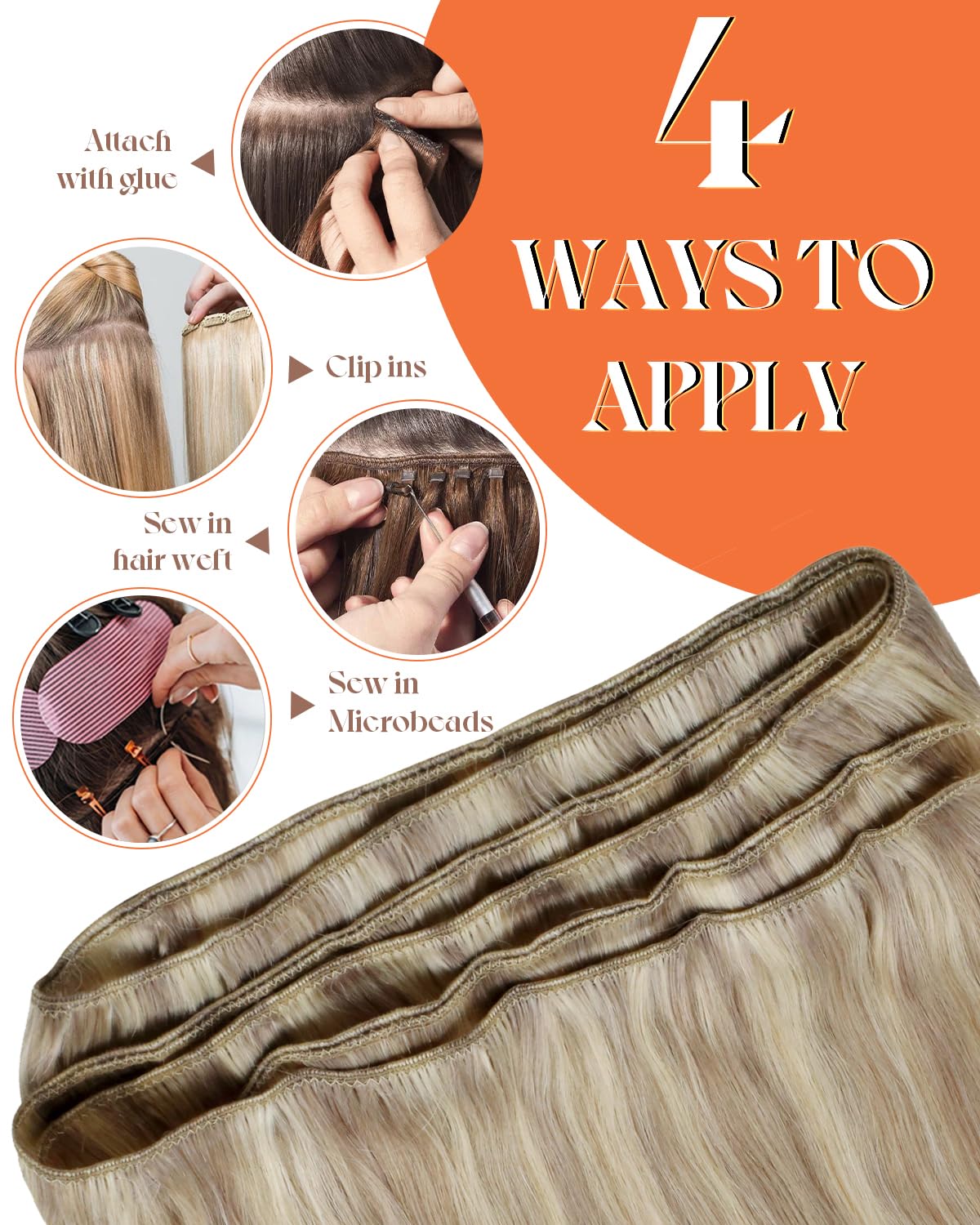 Sunny Hair Sew in Hair Extensions Real Human Hair Blonde 14inch Weft Hair Extensions Human Hair Ash Blonde Highlights Bleach Blo