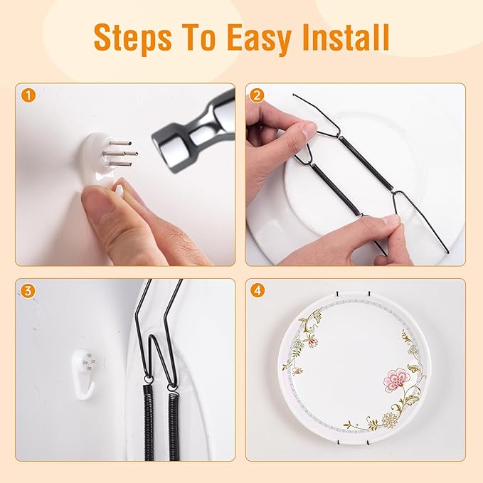 2 Pack Plate Hangers for The Wall, Suitable for 8-10 inch Art Plate, Stainless Steel Invisible Heavy Duty Wire Plate Holder with Wall Hooks, Plate Hangers for Displaying Plates, Platter, Dish, Black