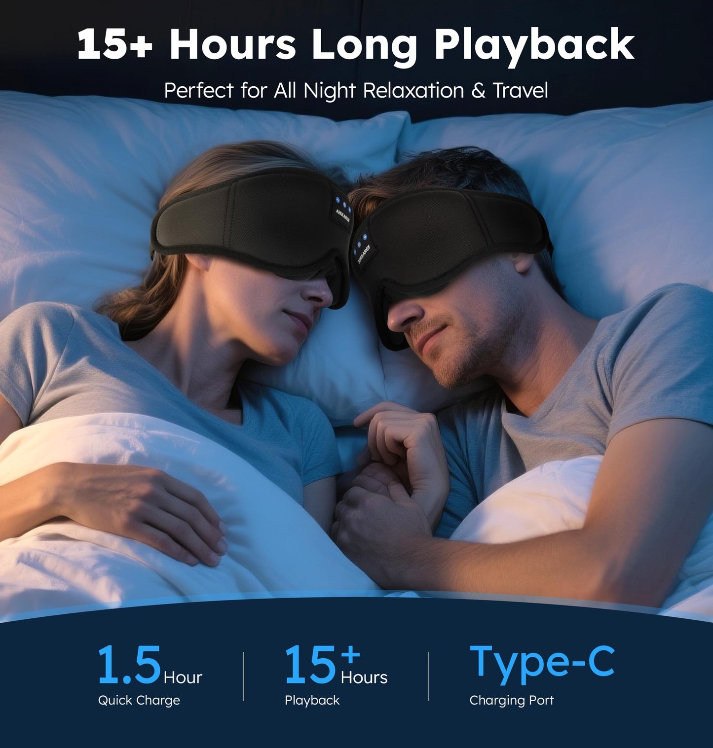 AHUIARGY Ice Silk Sleep Mask with Headphones, Sleep Headphones for Side Sleeper with 3D Cups, Bluetooth 5.4 Sleeping Eye Mask, Total Blackout Sleeping Headphones for Women Men(Black)