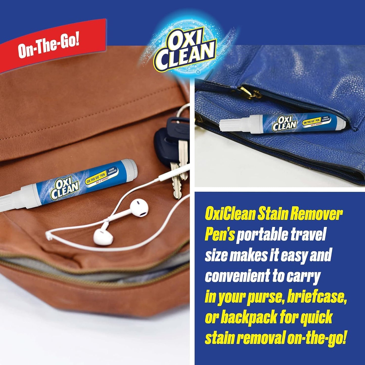 OxiClean On The Go Stain Remover Pen for Clothes, Portable Instant Travel Size Stick, Safe Cloth Stain Remover for Makeup Food and Drink, Stain Pen for Clothes, Pack of 3