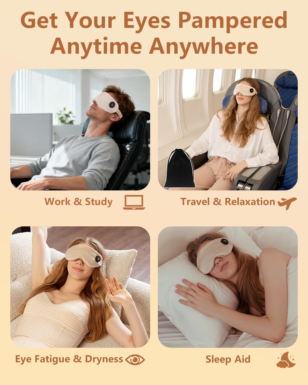 Heated Eye Mask for Dry Eyes Relief, Rechargeable Warm Eye Compress with Adjustable Temperature & Auto Shut-Off, Washable Removable Cover