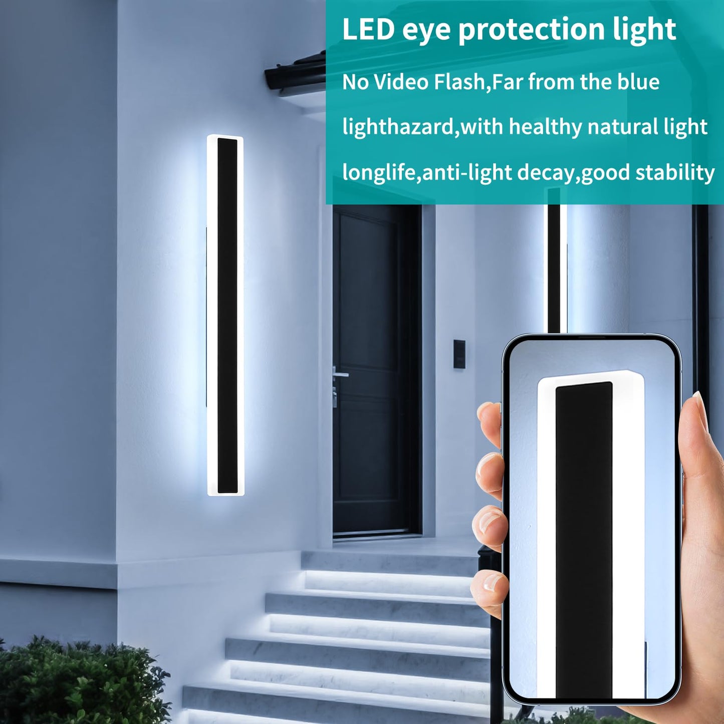 Mikeru 2Pack 47.2Inch Long Led Wall Light  6000K Cool White Modern Outdoor Wall Light Ip65 Waterproof Black Acrylic Porch Exterior Lighting Fixtures  Exterior Wall Mount Lights