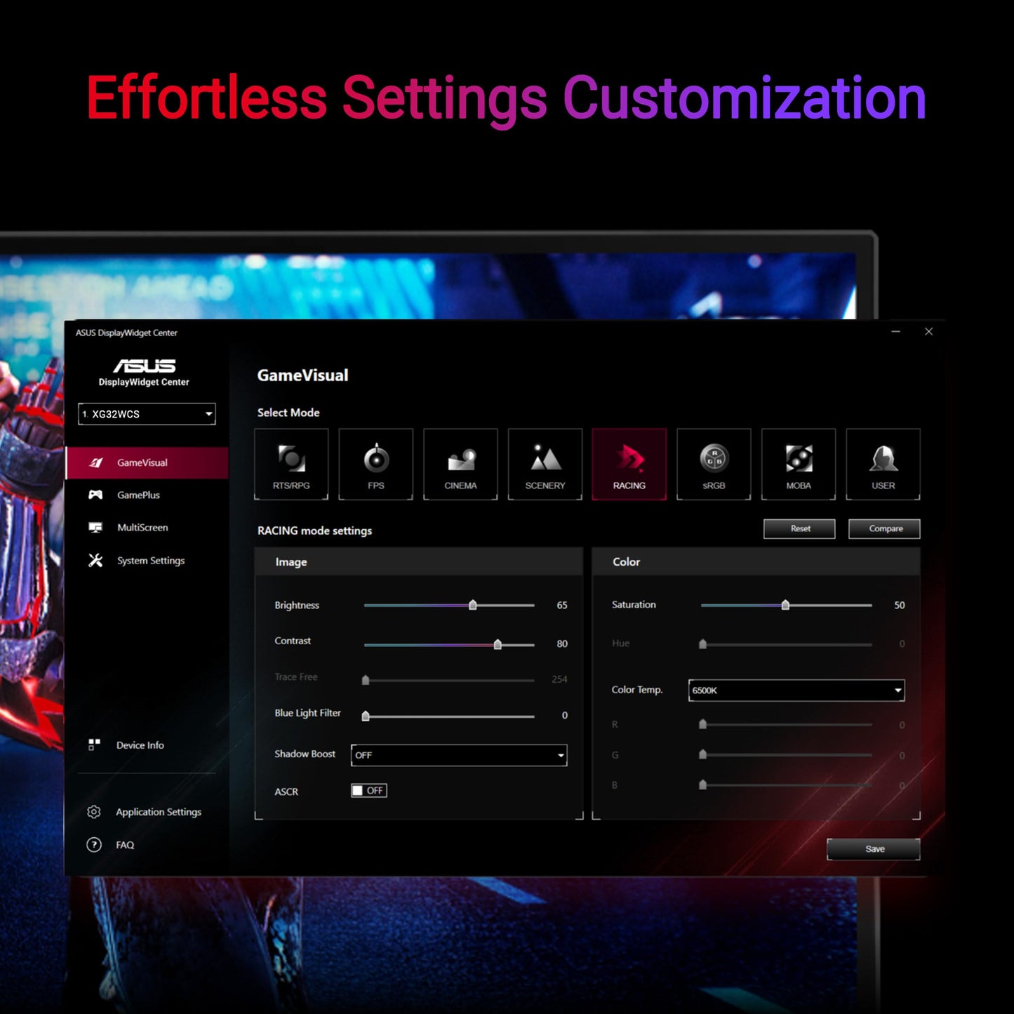 ASUS ROG Strix 32” 1440P USB-C Curved HDR Gaming Monitor (XG32WCS) - QHD, 180Hz, 1ms, Fast VA, Extreme Low Motion Blur Sync, FreeSync, DisplayWidget, Tripod Socket, AI Technology, 3 yr Warranty