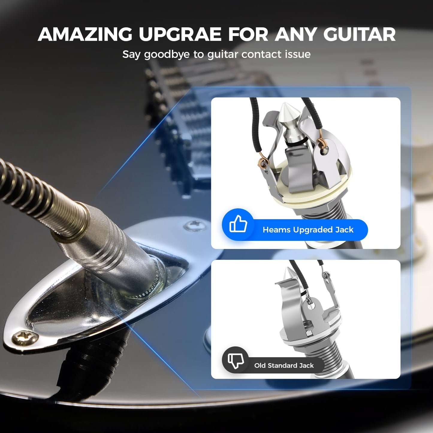 Heams 2 Pack Upgraded Multi-Contact 1/4 Inch Mono Guitar Output Jack, Design For More Stable Contact To Fix Your Guitar Loose An