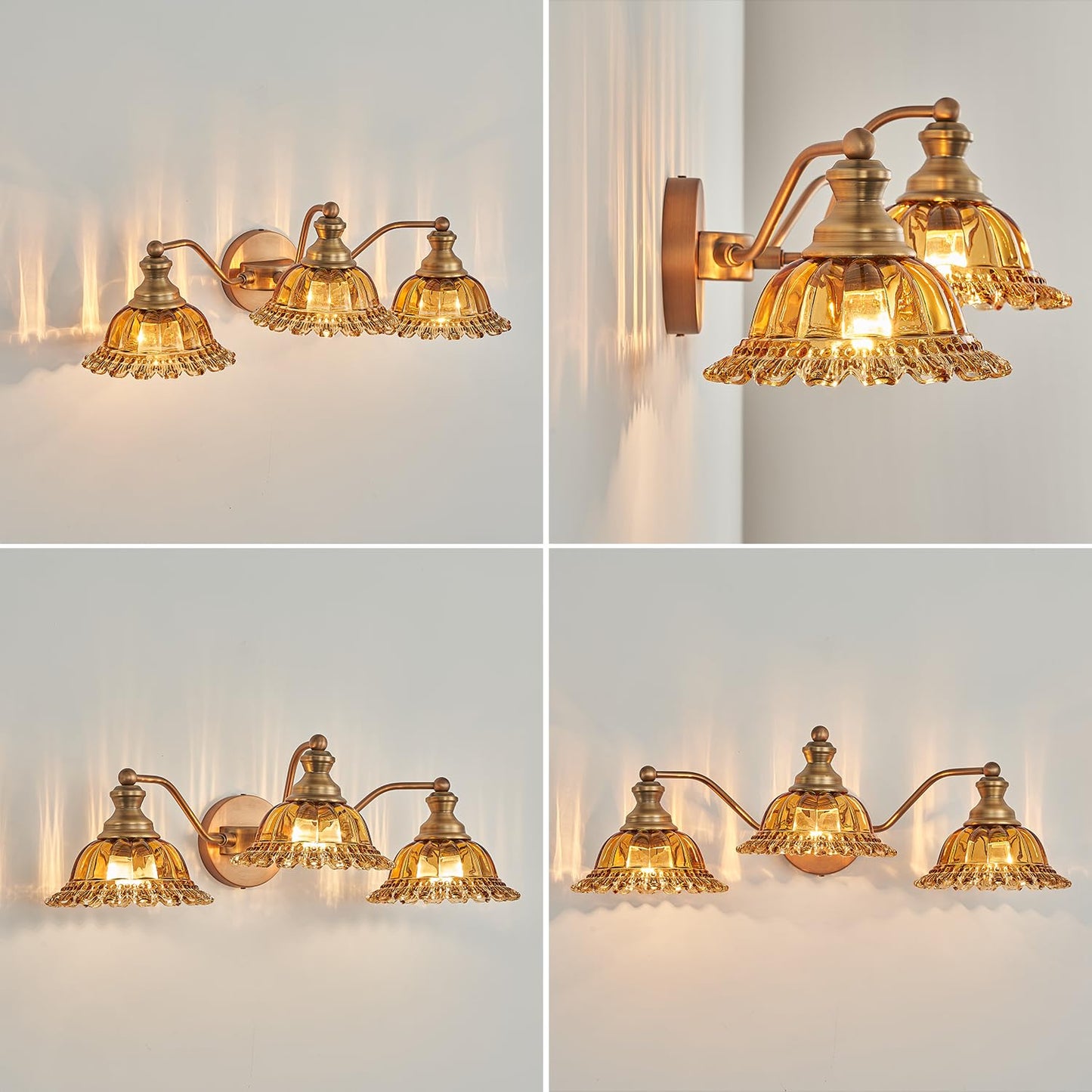 Xiedun Tea Glass 3 Light Vanity Light Colored Glass Bathroom Light Fixture Vanity Lighting Fixtures