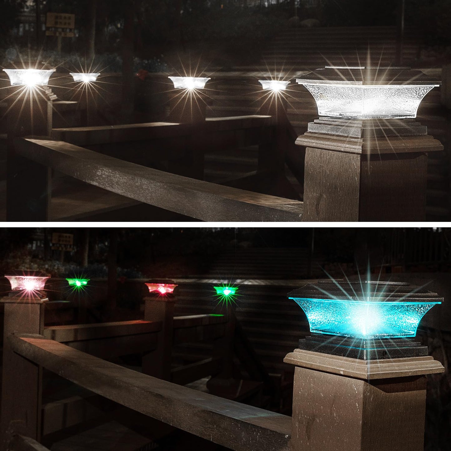 HUYIENO Solar Post Cap Lights - LED Deck Fence Light with 9 Modes, 2pk, Black, for 4x4 & 5x5 Wooden Posts, Model HY1238