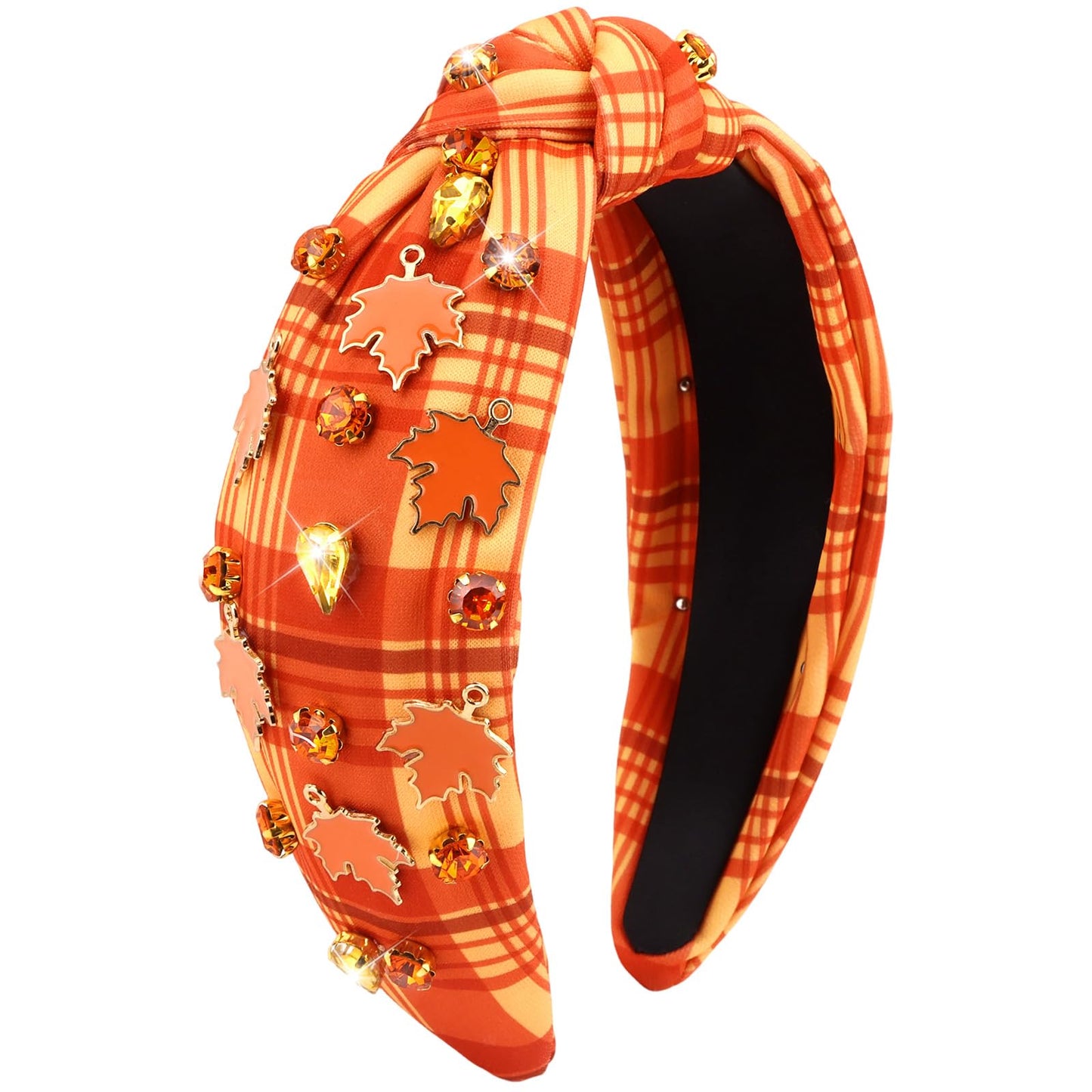 CURASA Thanksgiving Day Fall Headbands For Women Rhinestone Knotted Headband Maple Leaf Non Slip Jeweled Hairband Embellished Ha