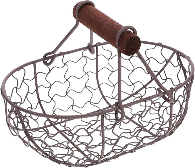 Zerodeko Chicken Wire Egg Basket Fruit Basket with Wooden Handle Egg Gathering Basket for Collect Fresh Egg Baskets Countertop Holder Country Primitive Farmhouse Vintage Storage