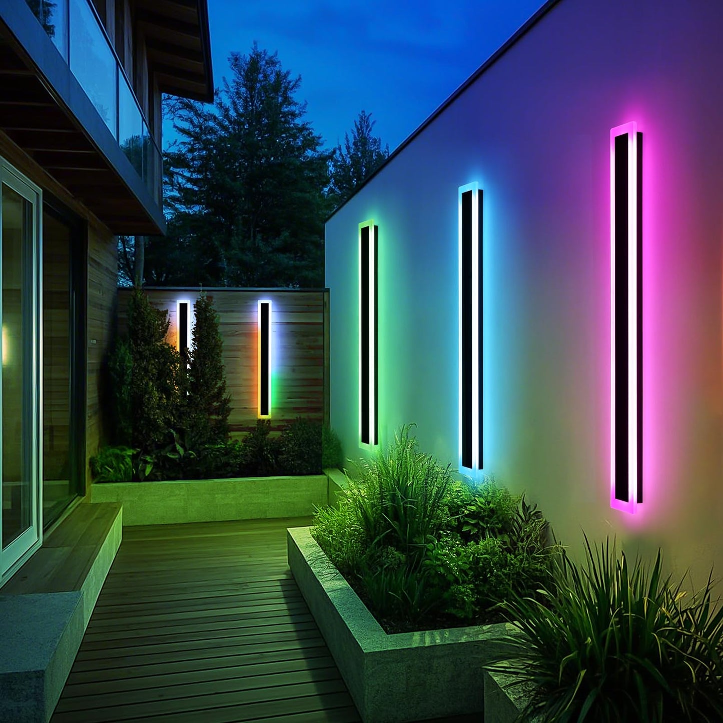 Mikeru RGB Outdoor Wall Lights, 39.3in, IP65 Waterproof, Dimmable, Aluminum Sconce, 2-Pack