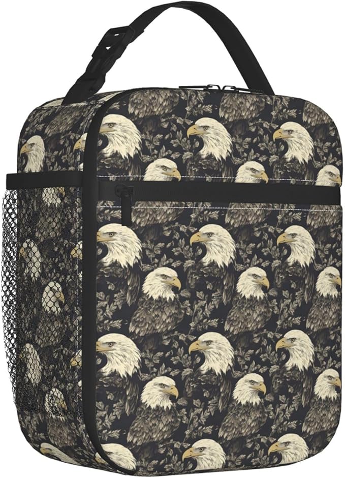 Vintage Eagle Lunch Box for Adults,Women,Men,Majestic Bird and Leaf Design Insulated Lunchbox,Leakproof Tote Bag,Reusable Cooler Bags for Work,Picnic,Office,Travel,Practical Lunchbag Gifts