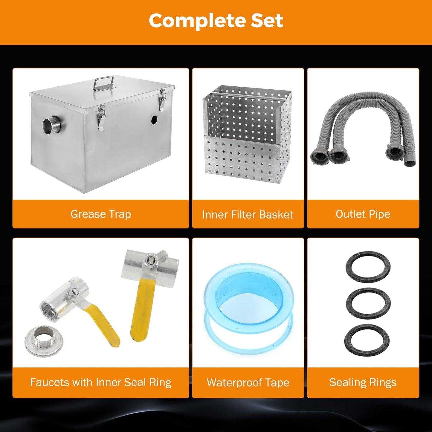 BEAMNOVA 8lbs Commercial Grease Trap Stainless Steel Interceptor for Restaurant Side Inlet