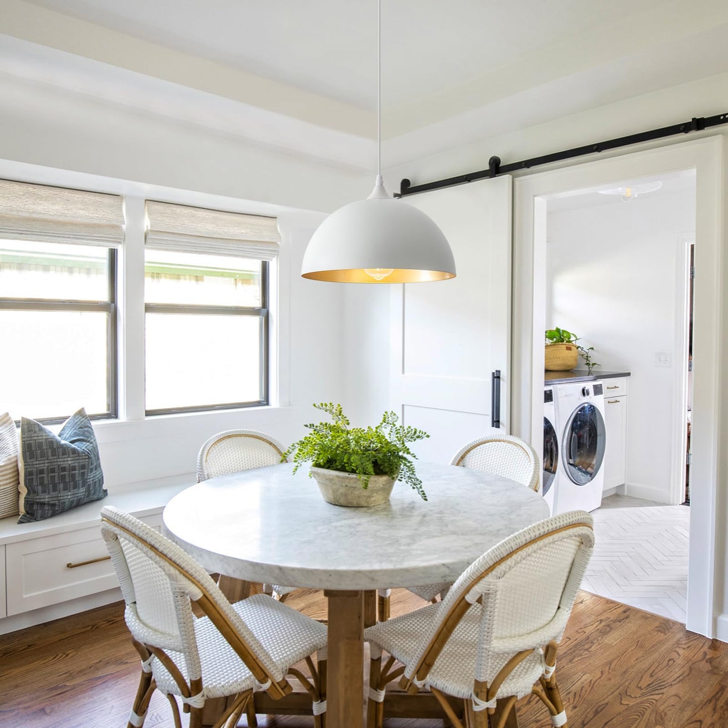 Pindodo White Pendant Light 2 Pack  11.8 Farmhouse Pendant Lights Adjustable Height  Modern Pendant Lighting For Kitchen Island Dining Room Bedroom
