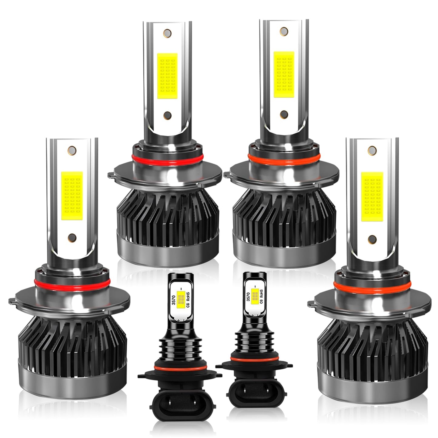 Tsianhuzy Fit For 2004 2005 2006 2007 Toyota Highlander Light Combo High Beam Low Beam Fog Light Bulbs 6000K Lighting Spectrum Aluminum Housing Plug And Play Ip68 Pack Of 6