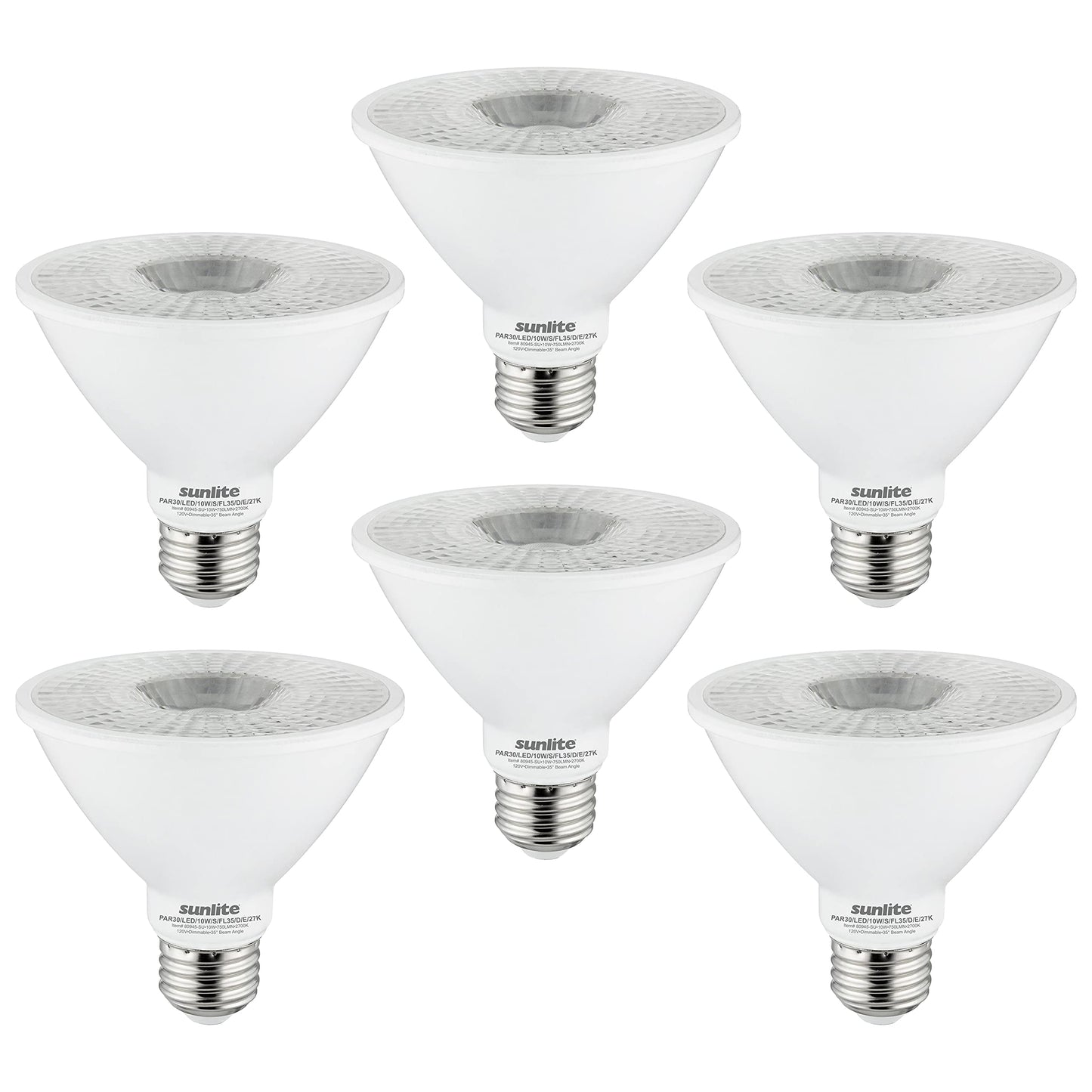 Sunlite LED PAR30 Flood Light Bulb, 9W (75W Equivalent), 850 Lumens, Dimmable, 3000K Warm White, 6 Count, Model 409