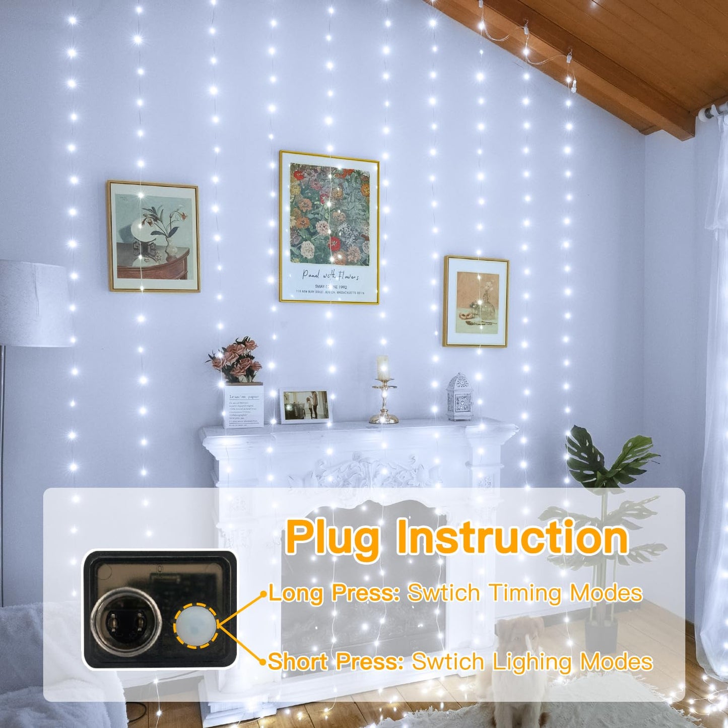 Ollny Curtain Lights 300Led 9.8Ftx9.8Ft  Connectable Ip67 Waterproof Outdoor Curtain String Lights With Remote  Plug-In Untangle Fairy Lights With 8 Modes 3 Timers For Wall Backdrop Decor(Cool White)