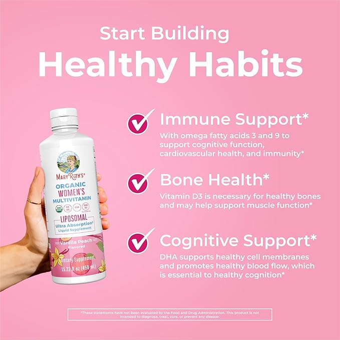 MaryRuth Organics USDA Organic Multivitamin for Women, Sugar Free Womens Multivitamin, Liquid Vitamins for Women, Immune Support Supplement, Ashwagandha, Methylfolate, Vegan, Non-GMO, 15.22 Fl Oz