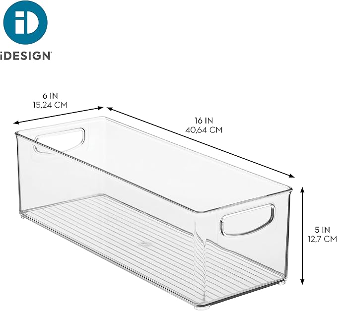 iDesign Plastic Stackable Pantry Bin - Storage Bin with Handles for Cabinets or Fridge - Set of 2 - Clear