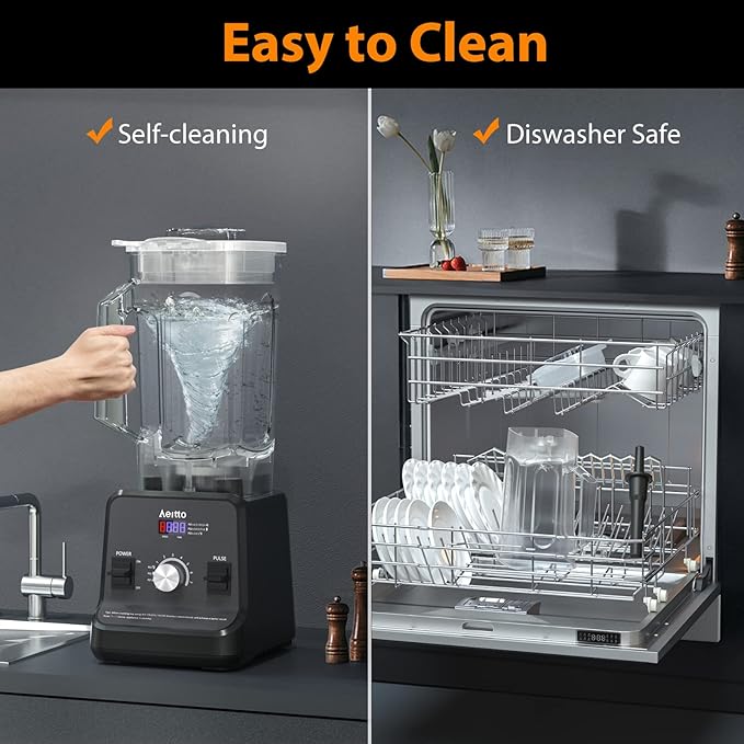 Aeitto Blender with 1500-Watt Motor, 68 Oz Large Capacity Blenders for Kitchen, Countertop Professional Blenders for Ice Crush, Frozen Drinks, Black