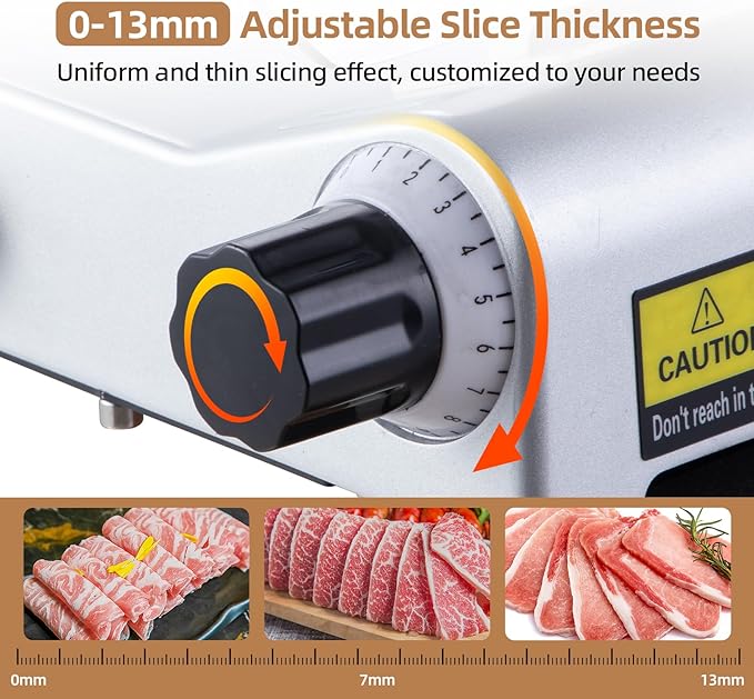 Meat Slicer Machine, 10 inch 240W Commercial Meat Slicer, Frozen Meat Cheese Deli Slicer with 0-13mm Adjustable Thickness, Chromium Plated Semi-Auto Food Slicer for Commercial & Home