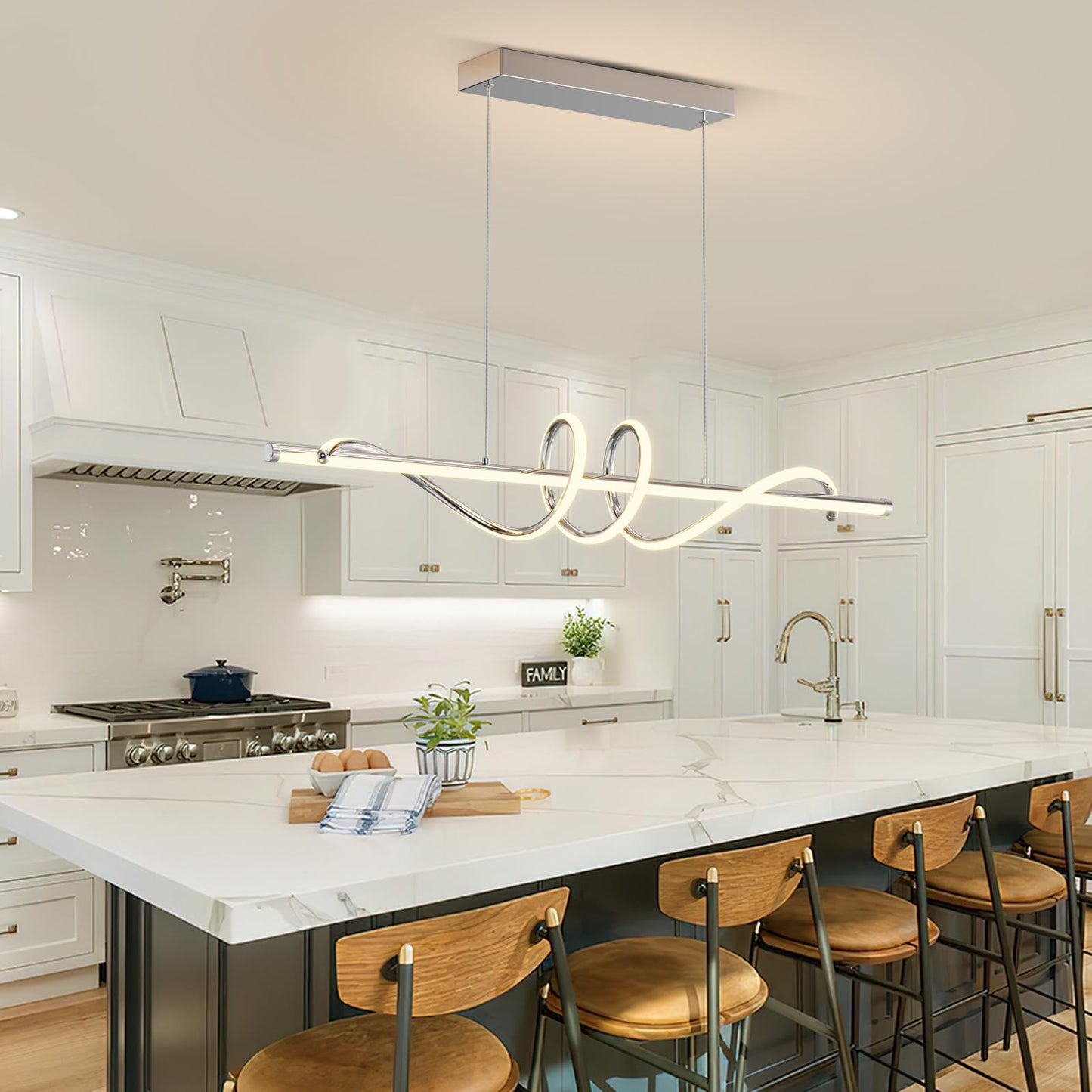 Zihoi LED Pendant Light Fixture, Dimmable with Remote, 39in Aluminum, Adjustable Color 3000K-6000K, Chrome Silver