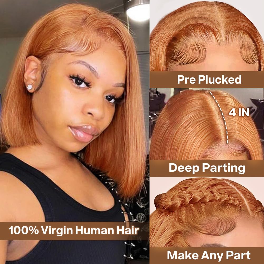 HIRIREMY Bob Wig Human Hair 13x4 HD Lace Frontal Short Straight Lace Front Bob Wigs for Black Women Human Hair Pre Plucked Gluel