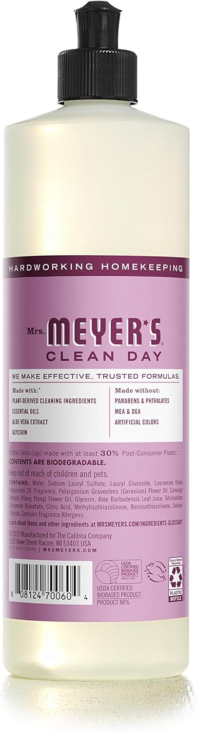 MRS. MEYER'S CLEAN DAY Liquid Dish Soap, Biodegradable Formula, Peony, 16 fl. oz