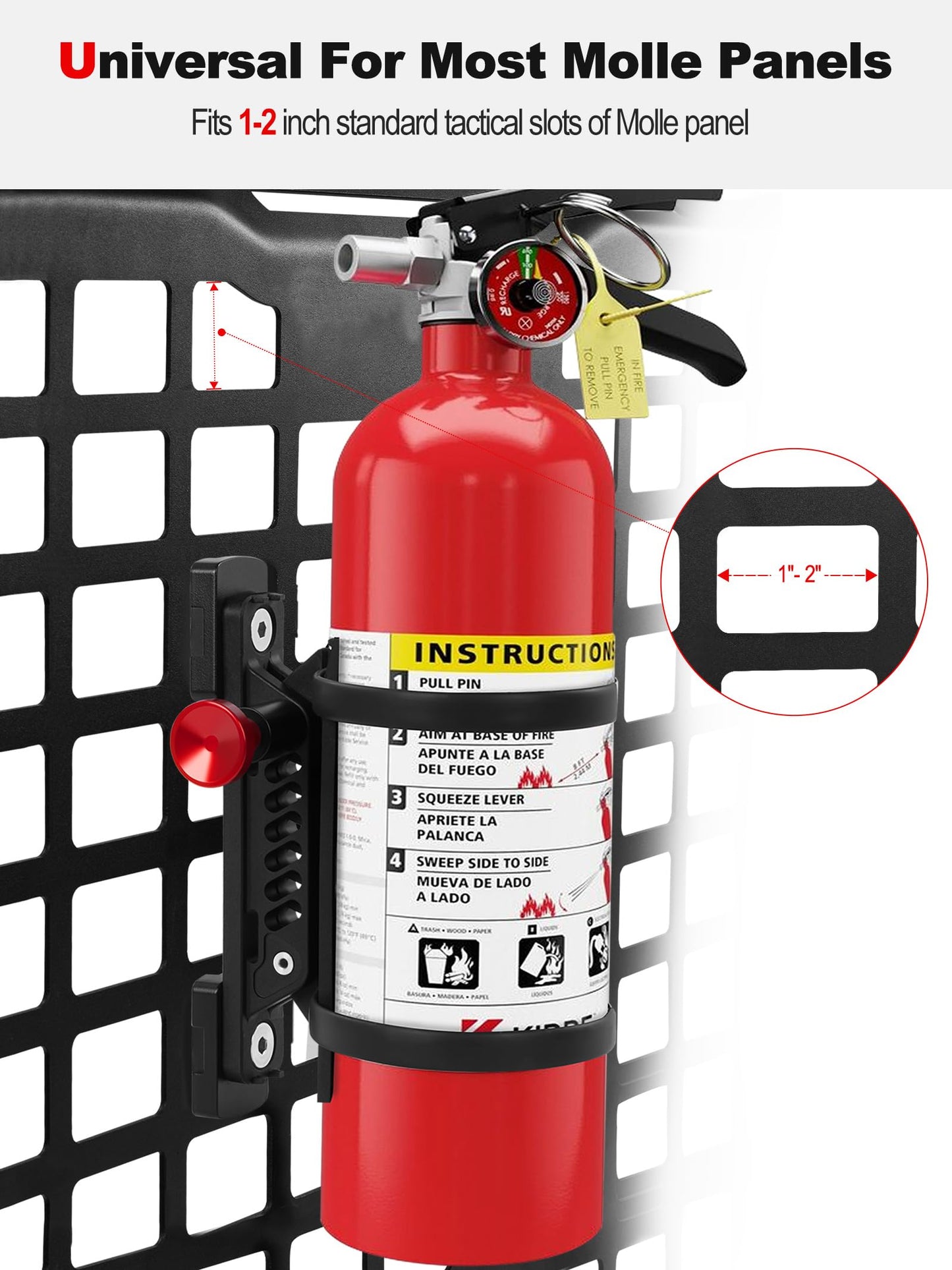 ZIDIYORUO MOLLE Panel Fire Extinguisher Mount Kit Fits 1"-2" Rigid MOLLE Panel Holes, Quick Release Car Fire Extinguisher Mount Holder with 4 Clamps for Vehicles MOLLE Panle Accessories